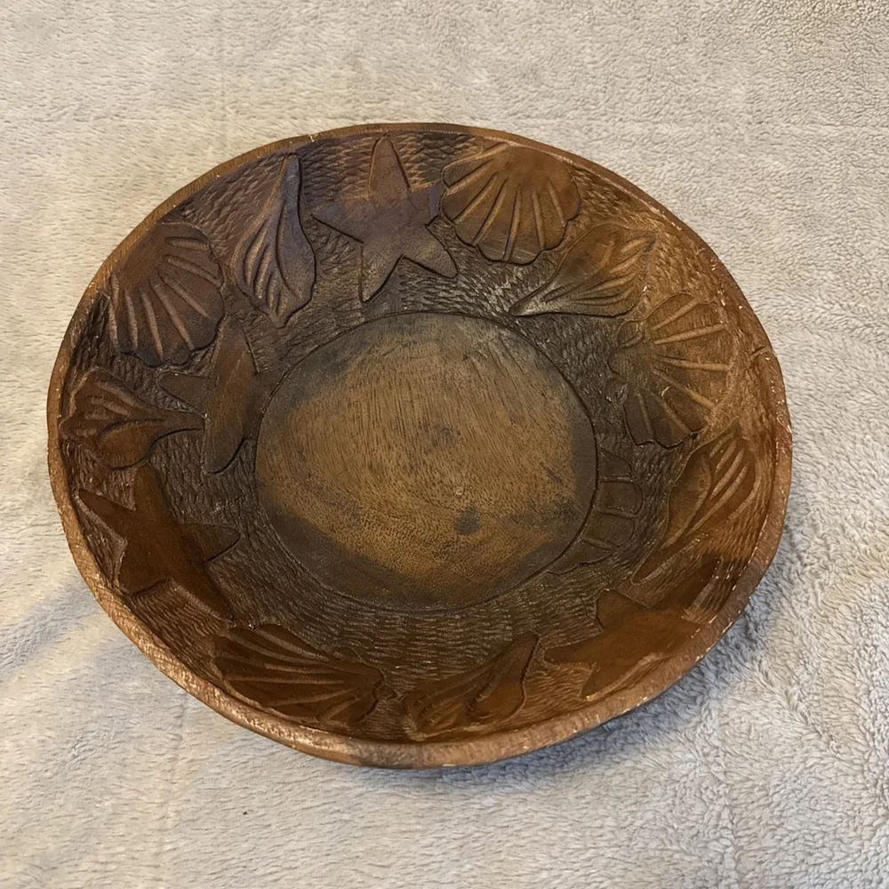 Pottery Barn Wooden Bowl Coastal Luxury Beach Style Natural Boho
